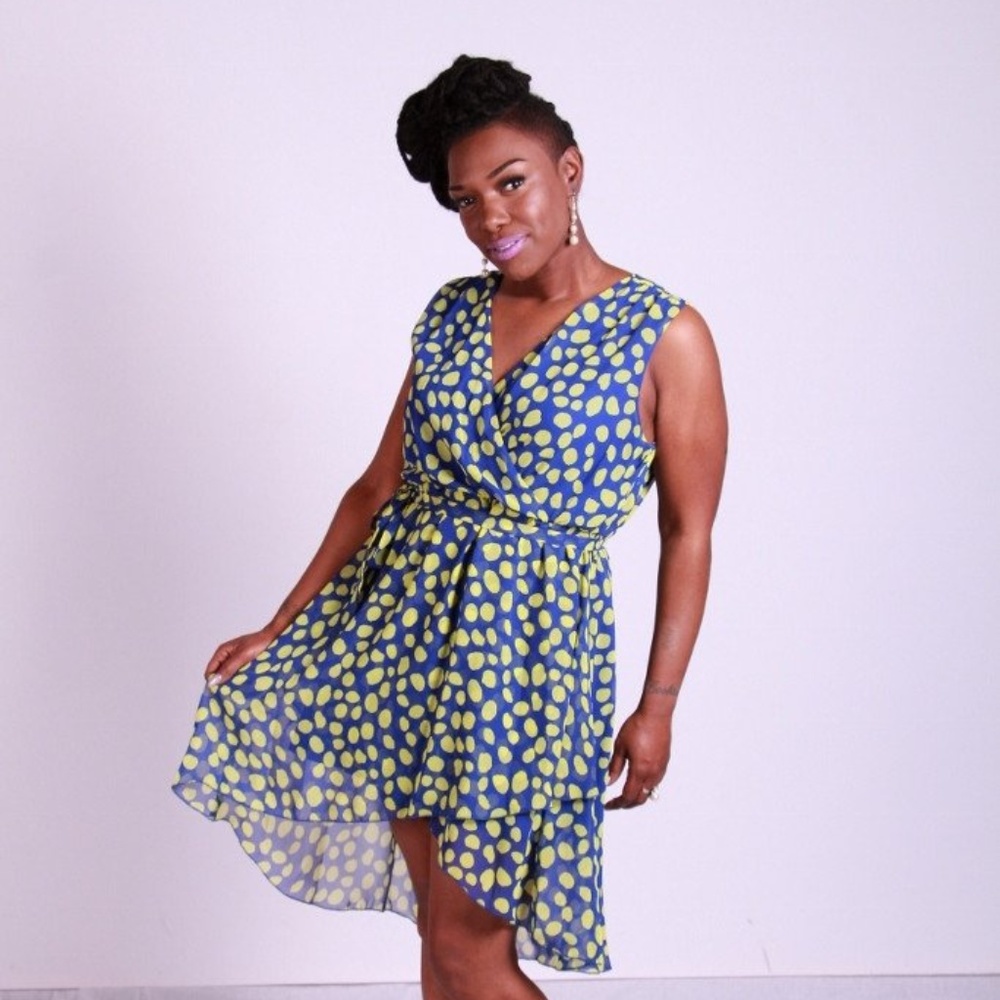 Donna Rae Polka Dot Surplice Dress